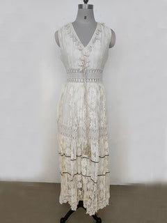 Boho Summer Sleeveless Lace V Neck Beach Dress for Women