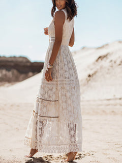 Boho Summer Sleeveless Lace V Neck Beach Dress for Women