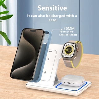 3 In 1 LED Fast Wireless Charger Stand Foldable Charging...