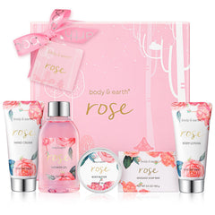 Bath and Body Gift Set for Women Body & Earth 5 Pcs Rose Spa Set Gifts for Women Self Care Kit Lotion Sets for WomenChristmas Gifts for Women
