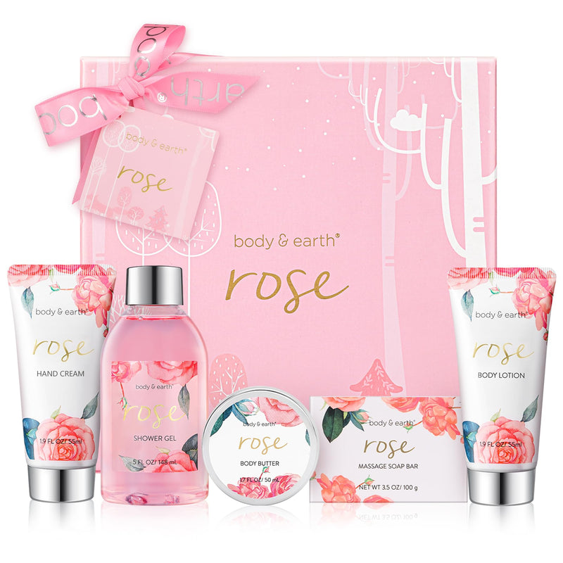 Bath and Body Gift Set for Women Body & Earth 5 Pcs Rose Spa Set Gifts for Women Self Care Kit Lotion Sets for WomenChristmas Gifts for Women