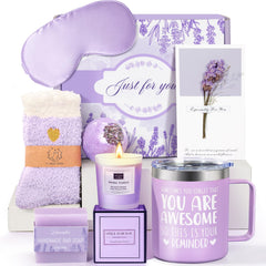 Birthday Gifts for Women Lavender Spa Gift Basket Set for Women Self Care Relaxing Bath Set Purple Gifts Valentines Gifts Inspirational Gift for Mom Wife Her Female Sister Teacher Best Friend Coworker