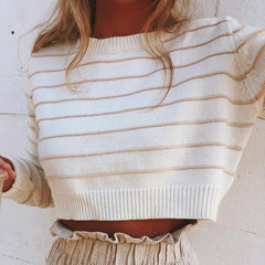 Women’s Striped Knit Sweater - Casual Short Length