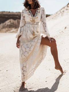 Boho Summer Sleeveless Lace V Neck Beach Dress for Women