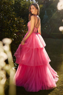 HIGH LOW HALTER BEADED BALL GOWN CDA1239