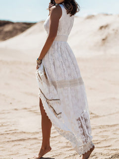 Boho Summer Sleeveless Lace V Neck Beach Dress for Women